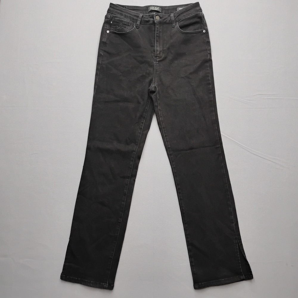 Judy Blue Straight Leg Jeans Black High Rise Side Slit JB88451 Women Size 11